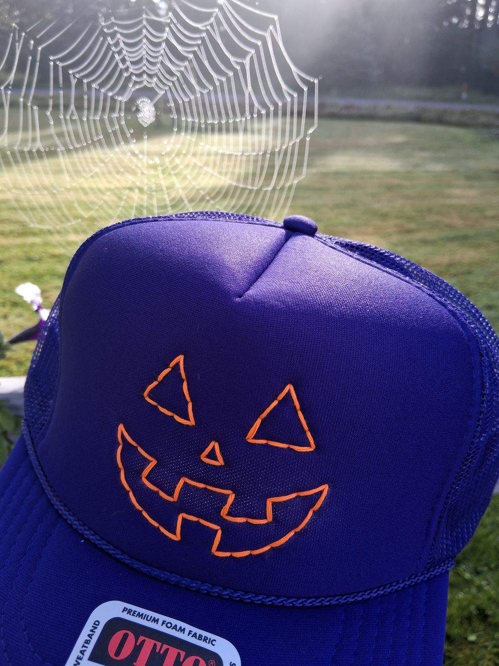 Purple Halloween Pumpkin Trucker Hat - Jack-O-Lantern